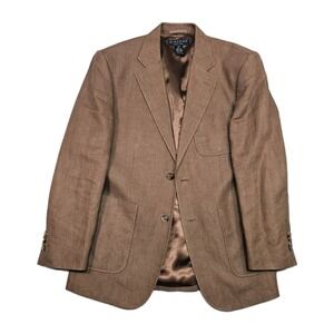 Giasone Blazer Mens 38R 100% Linen Jacket Sport Coat Patch Pockets Brown Solid